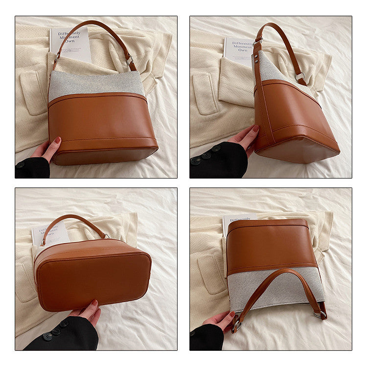 Ielgy Simple Bucket Bag All-Match Fashion Portable Cross-Body Korean Version Large-Capacity Female Bag