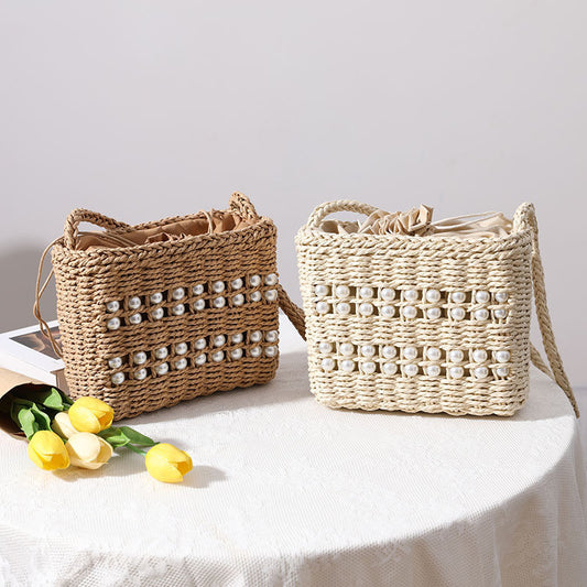 Ielgy Square Cross-Body Straw Woven Female Bag Mori Fashion Vacation Beach Bag Rattan Bag