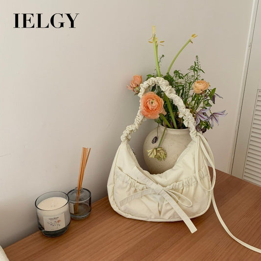 Ielgy Casual Unique Pleated Drawstring Lace-Up Nylon Lazy Style Underarm Messenger Bag ins