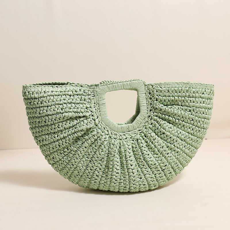 Ielgy All-Match Simple Solid Color Portable Straw Bag Moon Clutch Straw Bag Woven Holiday Style Beach Female Bag
