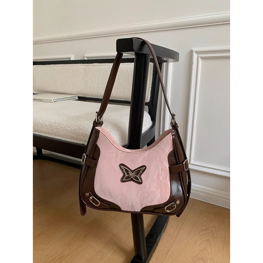 Ielgy Niche Retro Butterfly Contrast Color Motorcycle Underarm Bag American Sweet Cool Hot Girl Shoulder Messenger Bag