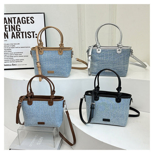 Ielgy Denim Bag All-Match Fashion Texture Cross-Body Portable Bucket Bag