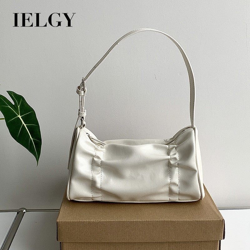 Ielgy Korean Version Pleated Design Underarm Bag Handbag All-Match Fashion One-Shoulder Soft Leather Bag