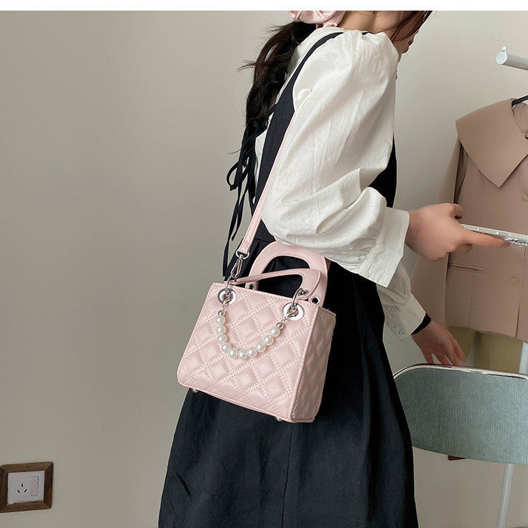 Ielgy Fashion Diamond Pearl Handbag All-Match One-Shoulder Cross-Body Diana Bag