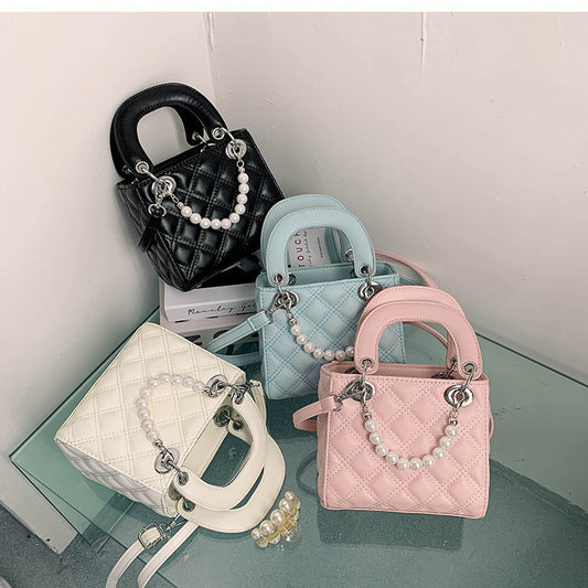 Ielgy Fashion Diamond Pearl Handbag All-Match One-Shoulder Cross-Body Diana Bag
