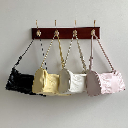 Ielgy Korean Version Pleated Design Underarm Bag Handbag All-Match Fashion One-Shoulder Soft Leather Bag