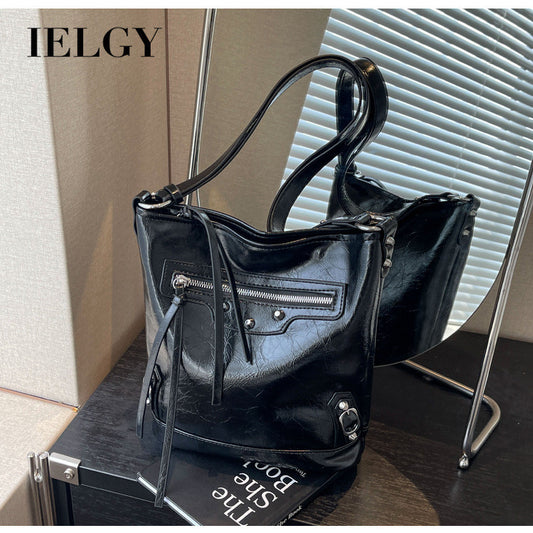 Ielgy Portable Large-Capacity Silver Tote Bag Ladies High-End Korean Version Diagonal One-Shoulder Travel Bag