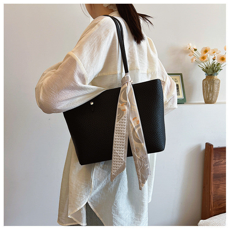 Ielgy Solid Color Large-Capacity Bucket Bag Tote Bag All-Match Commuter Shoulder Messen