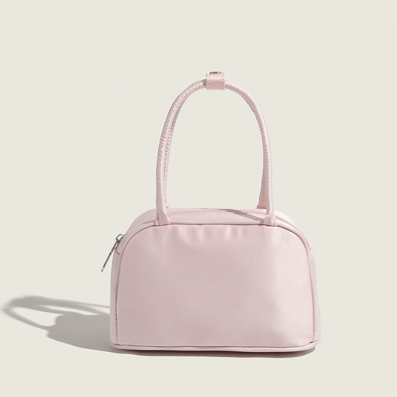 Ielgy Ladies Sweet Silk Satin Handbag Dopamine Pink Boston Handbag