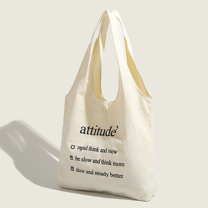 Ielgy Literary Canvas Bag Trendy All-Match Letter Shoulder Casual Simple Tote Bag