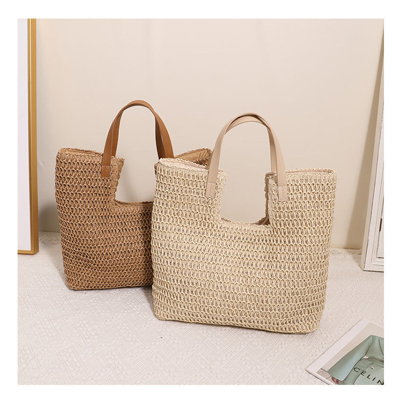 Ielgy Simple Large-Capacity Portable Woven Seaside Vacation Beach Female Bag