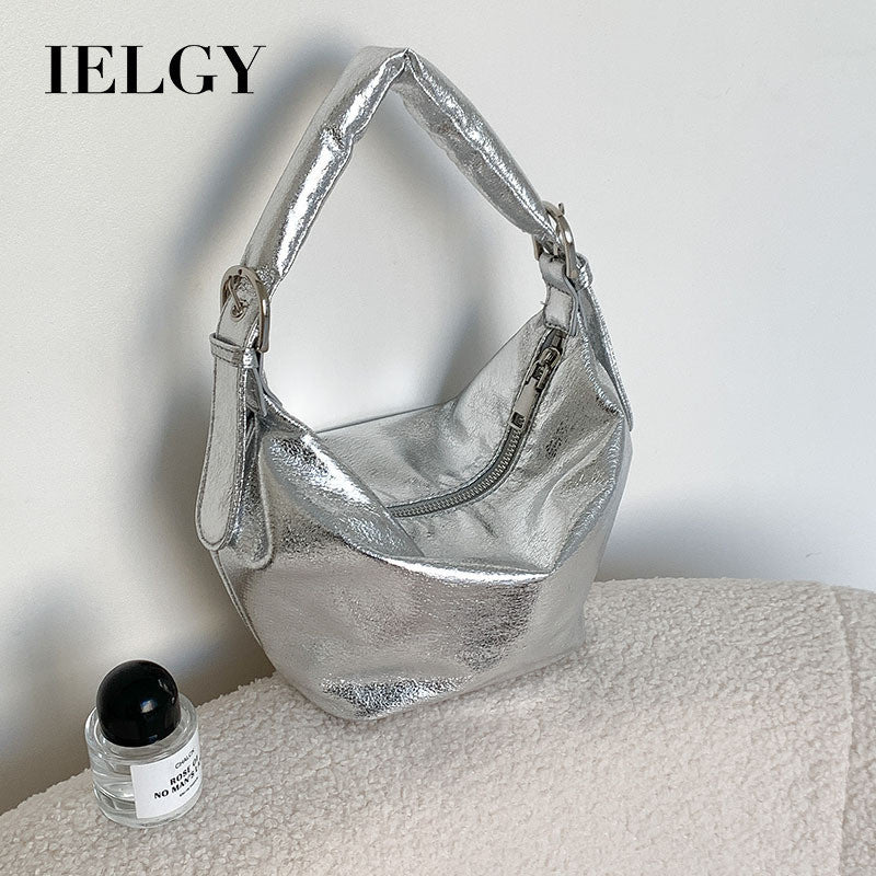 Ielgy Oil Wax Leather High-End Soft Leather One-Shoulder Commuter Underarm Bag Ladies All-Match Trendy Fashion Dumpling Bag