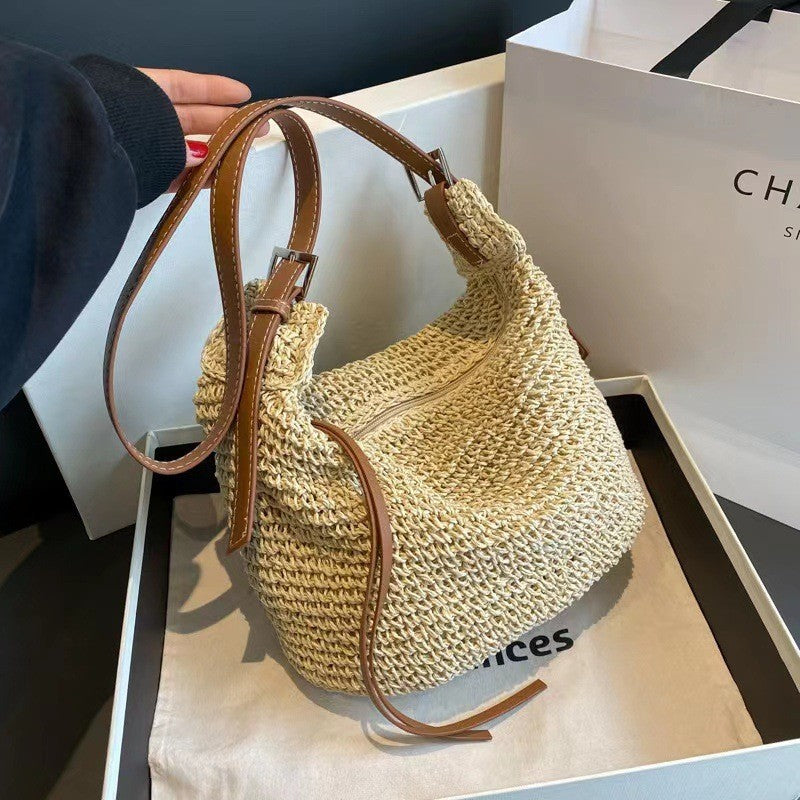 Ielgy U-Shaped Paper Rope One-Shoulder Diagonal Straw Woven Female Bag All-Match Casual Dumpling-Shaped Woven