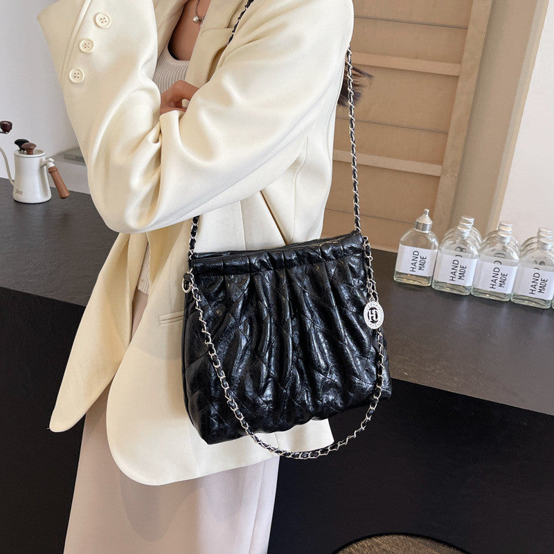 Ielgy Ladies Silver Tote Bag Korean Version Work Commuter Large-Capacity Pleated One-Shoulder Armpit Bag