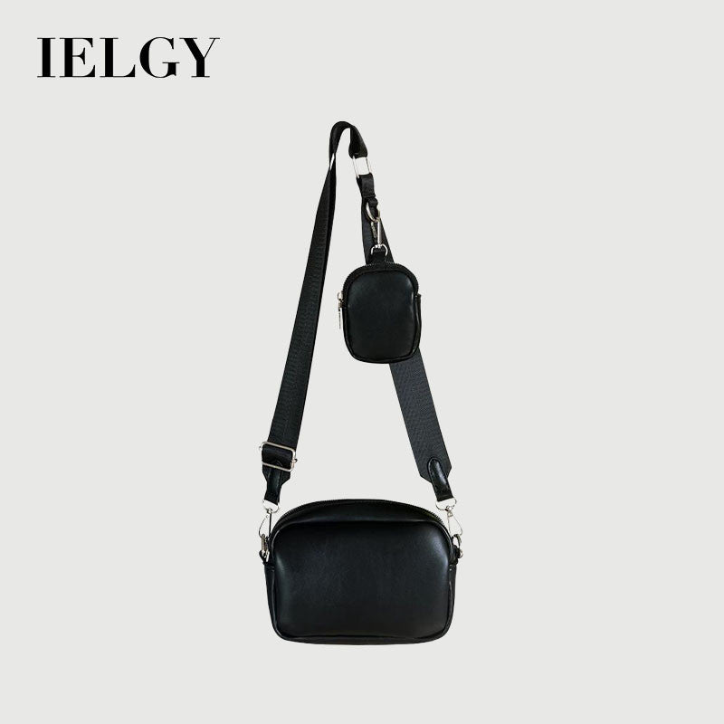 IELGY women's black simple personality three-in-one messenger bag