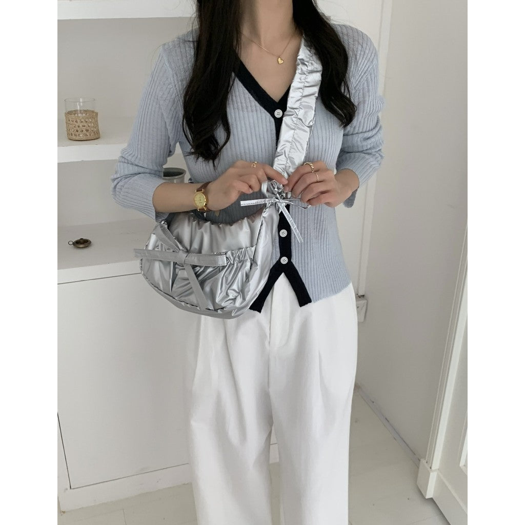 Ielgy Casual Unique Pleated Drawstring Lace-Up Nylon Lazy Style Underarm Messenger Bag ins
