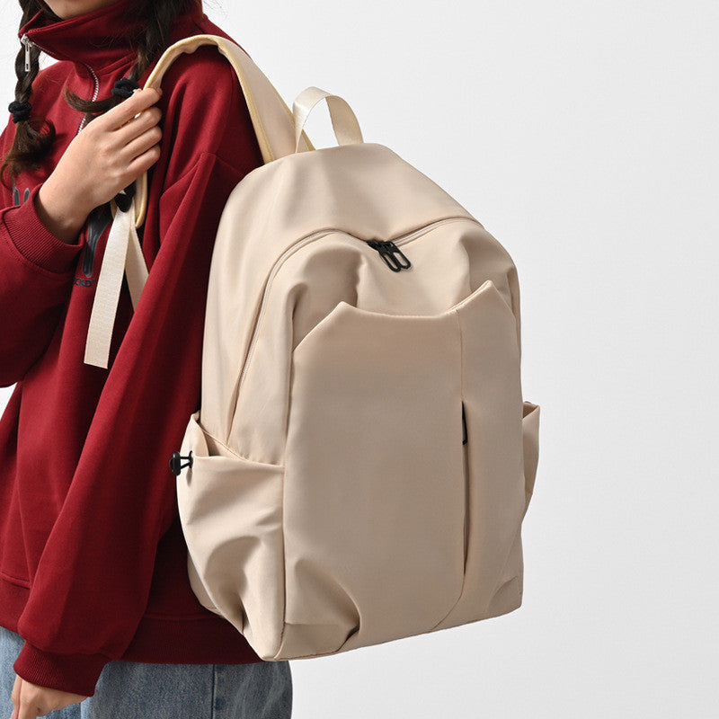 Ielgy Japanese Korean Simple Large-Capacity Solid Color Backpack University School Bag Campus Backpack