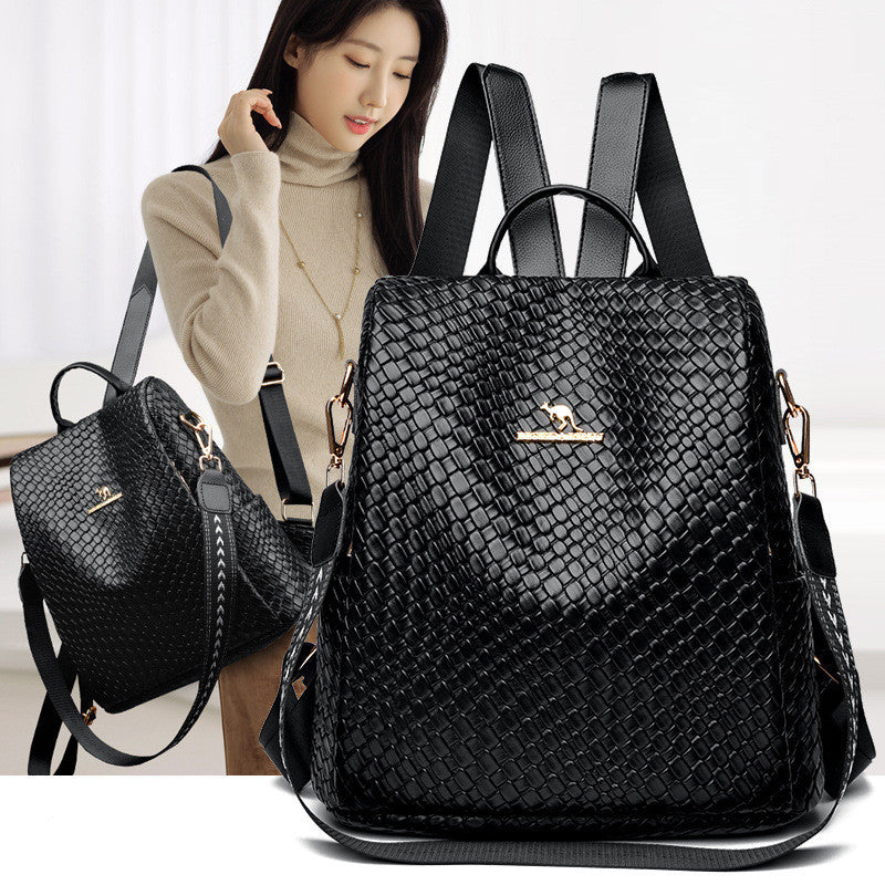 Ielgy Popular Woven Leather Backpack Multifunctional Anti-theft Student School Bag Travel Backpack