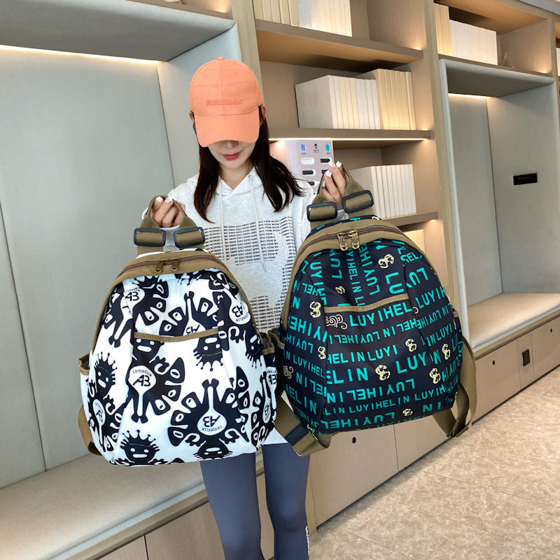 Ielgy Printed Ladies Backpack Oxford Cloth Large Capacity Backpack Harajuku Travel Design Sense School Bag