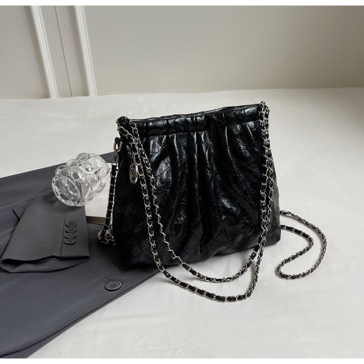 Ielgy Ladies Silver Tote Bag Korean Version Work Commuter Large-Capacity Pleated One-Shoulder Armpit Bag