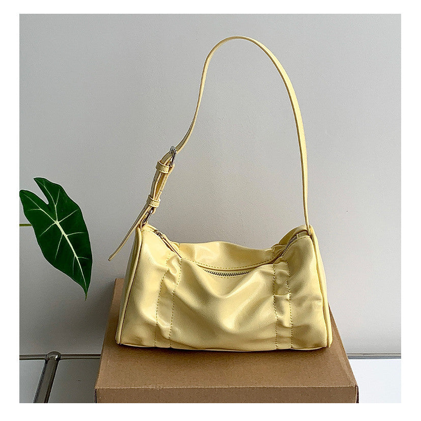 Ielgy Korean Version Pleated Design Underarm Bag Handbag All-Match Fashion One-Shoulder Soft Leather Bag
