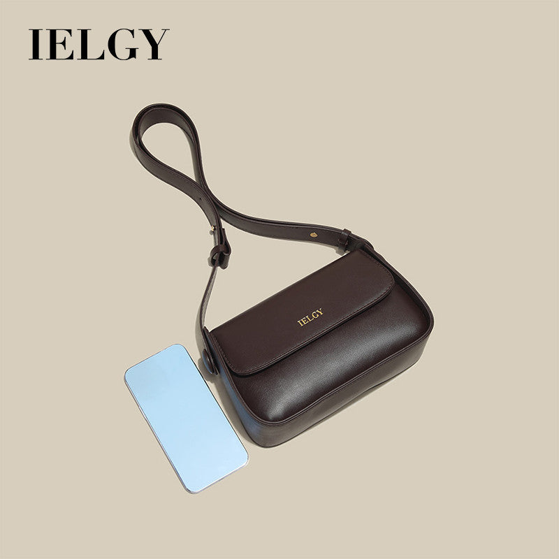 IELGY Fashionable and Versatile Top-handle Bag in Coffee with Wide Shoulder Strap for Women