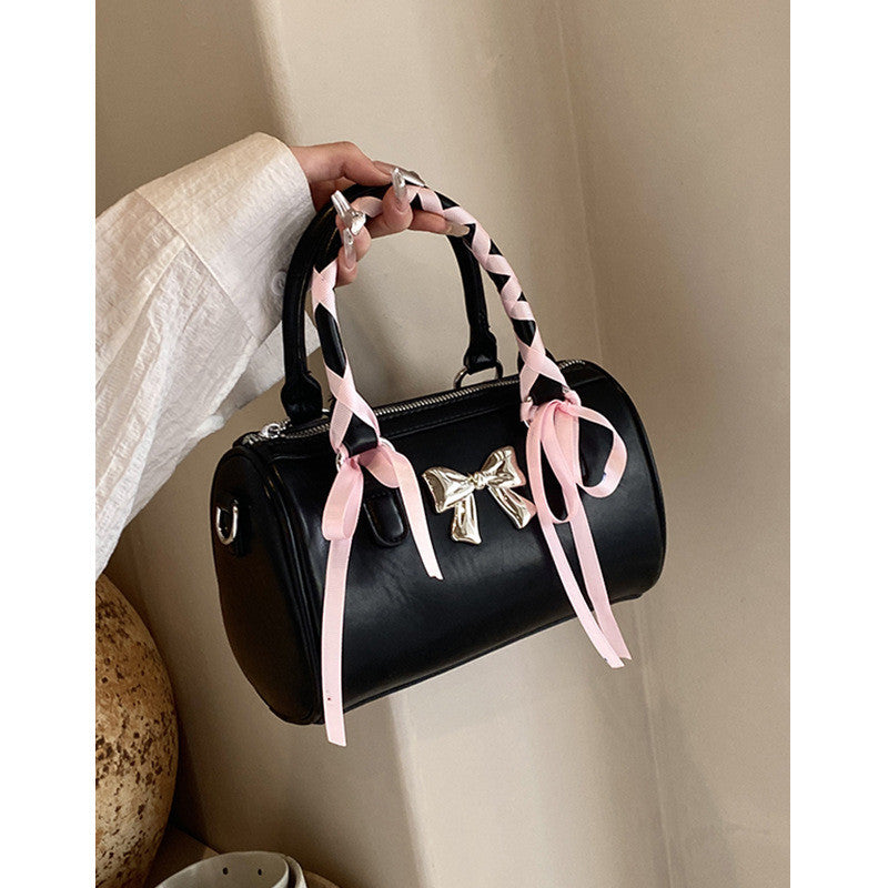 Ielgy Ballet Style Bowknot Portable Boston Bag Fashion One-Shoulder Messenger All-Match Pillow Bag