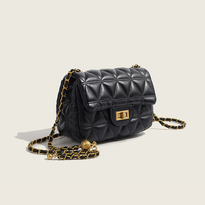 Ielgy Ladies White Messenger Bag All-Match Small Golden Ball Diamond Chain Small Square Bag