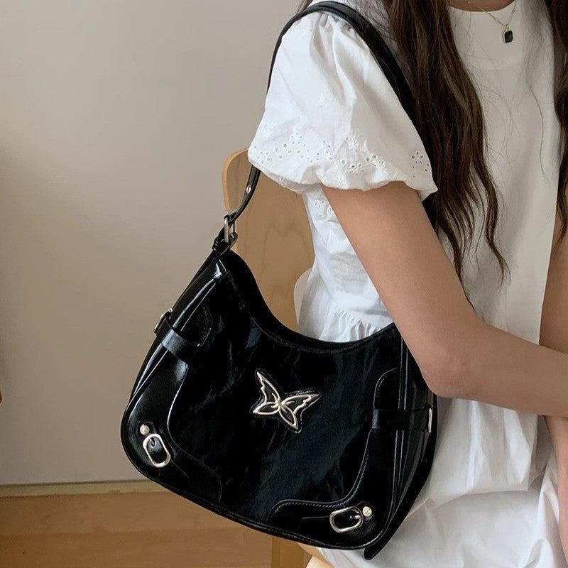 Ielgy Niche Retro Butterfly Contrast Color Motorcycle Underarm Bag American Sweet Cool Hot Girl Shoulder Messenger Bag