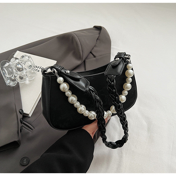 Ielgy Portable Small Bag Western Classy One-Shoulder Fashion Simple Retro Pearl Portable Messenger Bag