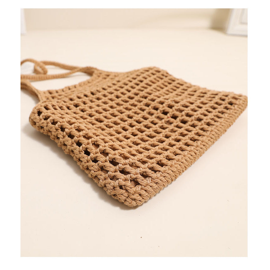 Ielgy Hollow Portable Cotton Thread Woven Bag Leisure Straw Woven Holiday Style Beach Bag All-Match Female Bag