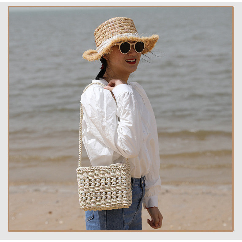 Ielgy Square Cross-Body Straw Woven Female Bag Mori Fashion Vacation Beach Bag Rattan Bag