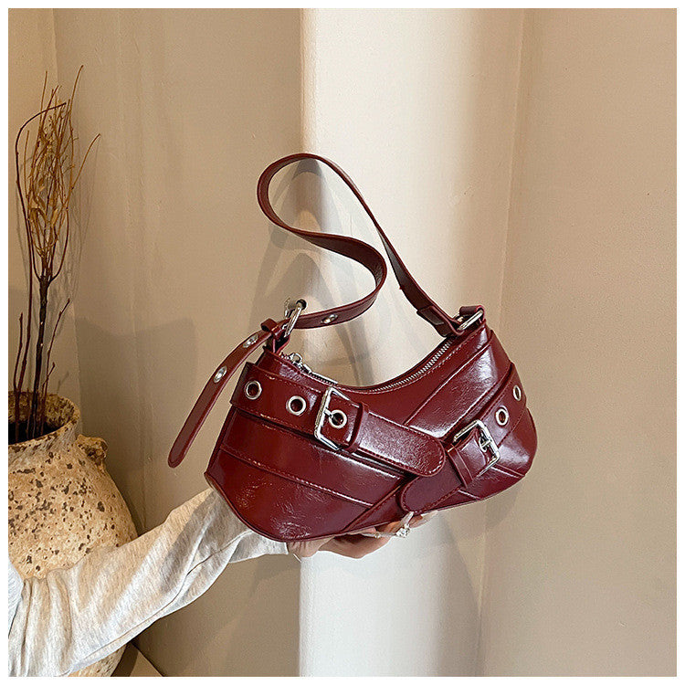 Ielgy Fashionable High-End Red Underarm Bag Ladies Korean Version Trendy All-Match Motorcycle Bag Niche Simple One-Shoulder