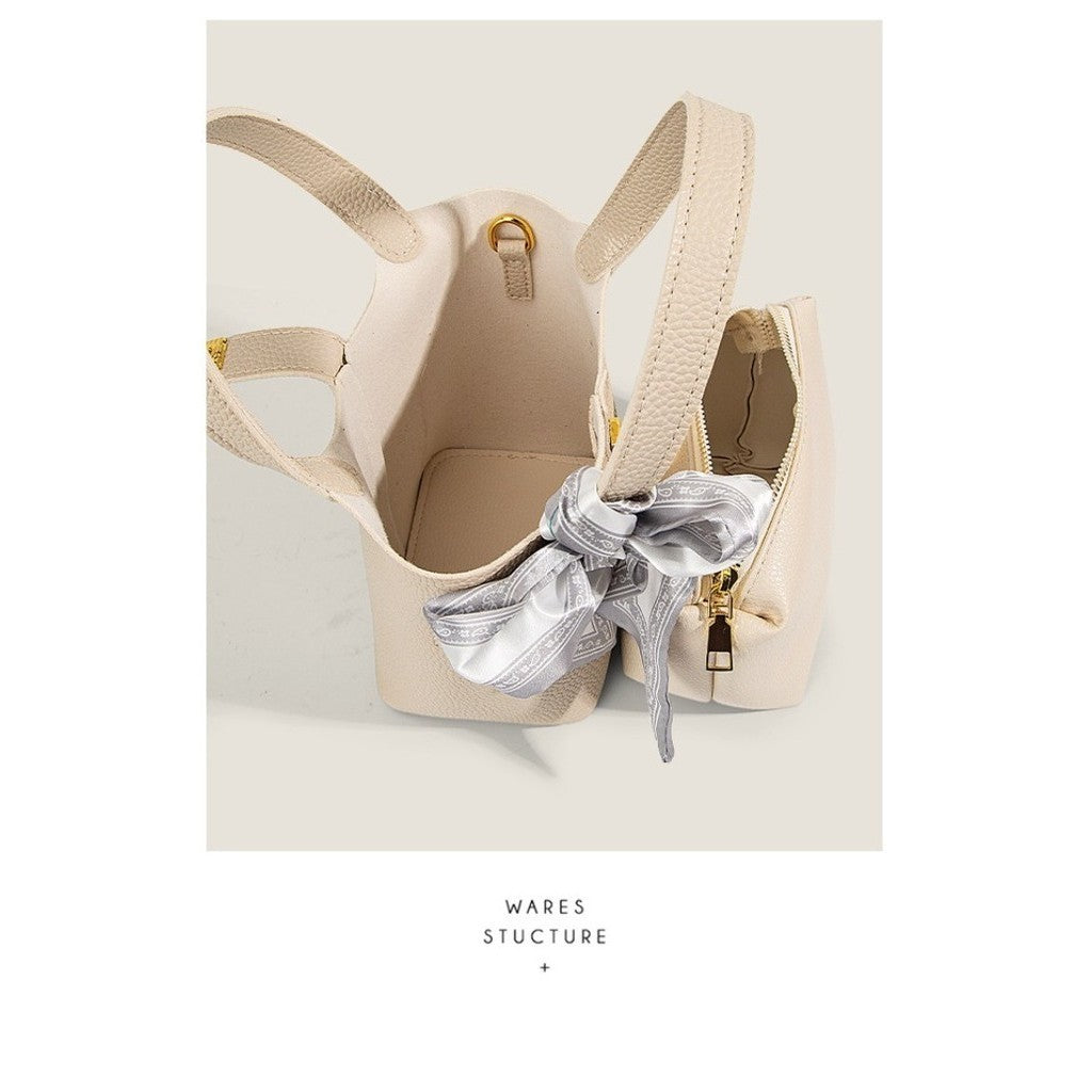 Ielgy Fashion Silk Scarf Portable Bucket Bag Texture All-Match One-Shoulder Cross @-