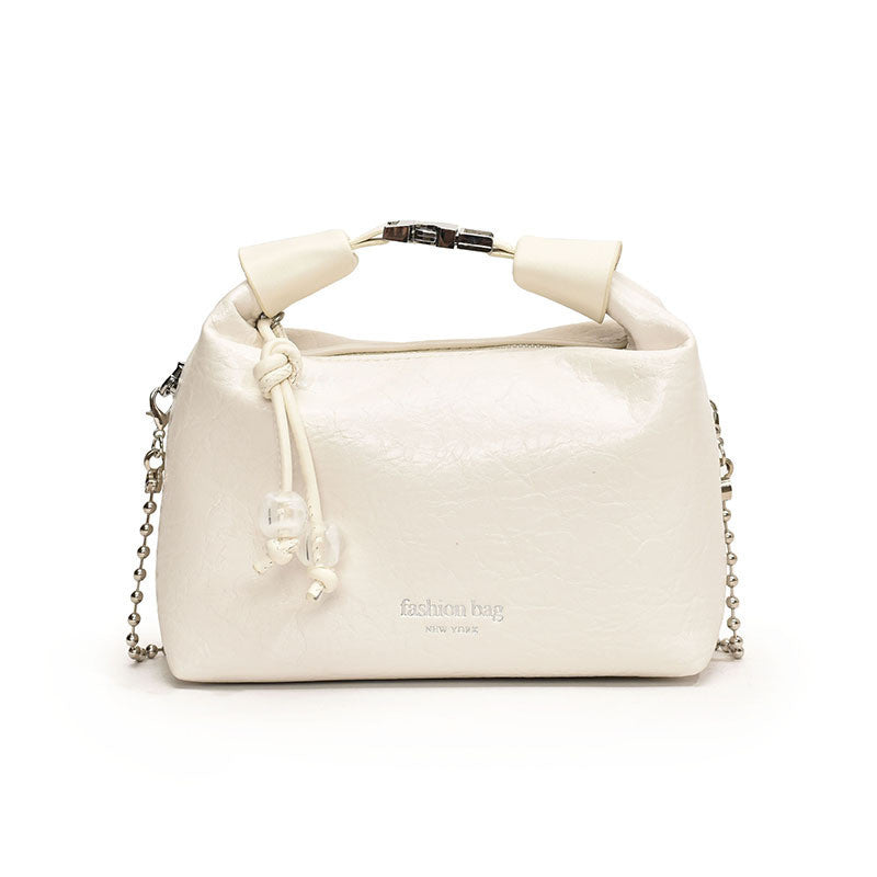 Ielgy Ladies White All-Match Shoulder Messenger Bag Niche Design Chain Small Shoulder Bag