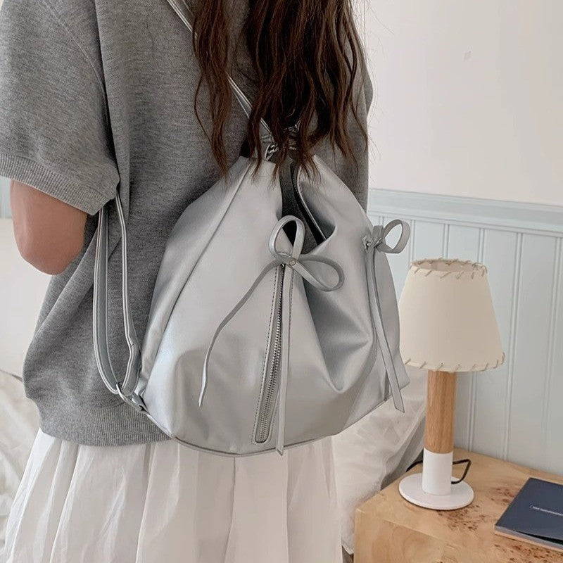 Ielgy Bow Pink Backpack Trendy Fashion Tote Bag Casual Large Capacity Shoulder Bag