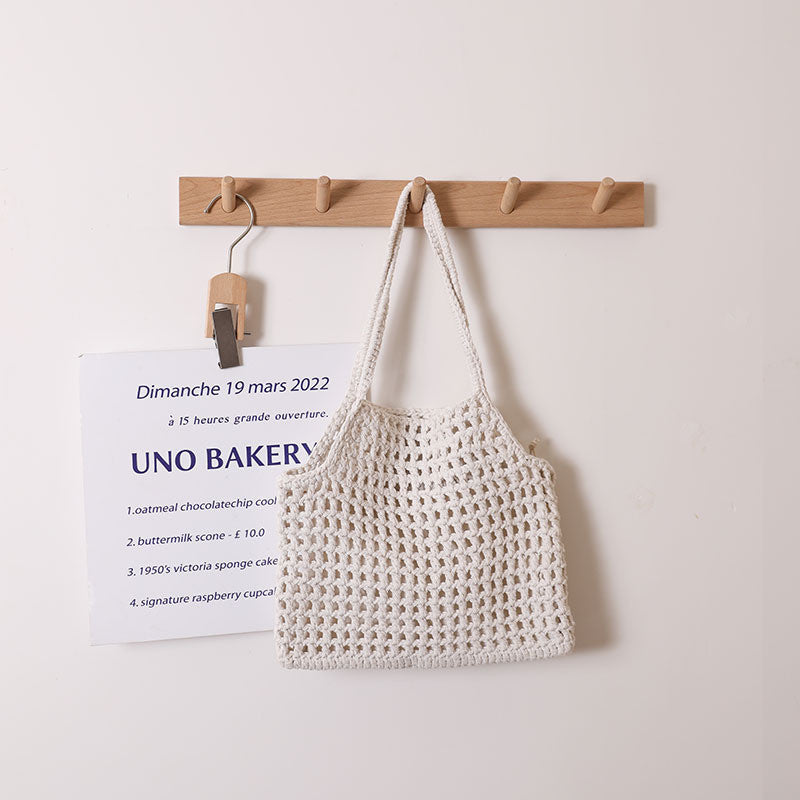 Ielgy Hollow Portable Cotton Thread Woven Bag Leisure Straw Woven Holiday Style Beach Bag All-Match Female Bag