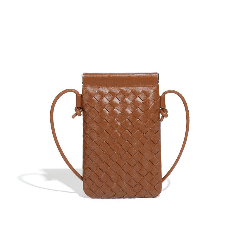 Ielgy Fashion Mini Mobile Phone Bag Hand-Woven Bag Simple Trendy All-Match Retro Small One-Shoulder Messenger Female Bag