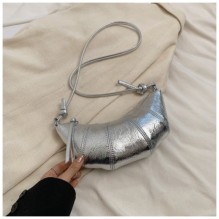Ielgy Niche Unique Fashionable Hot Girl Style Simple All-Match Dumpling Bag Casual Silver Messenger Bag