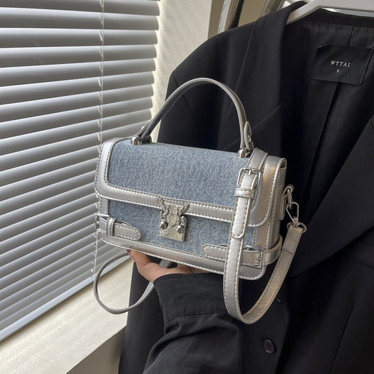 Ielgy Fashion Portable Small Square Bag Contrast Color Simple All-Match One-Shoulder Niche Trendy Cross-Body Bag