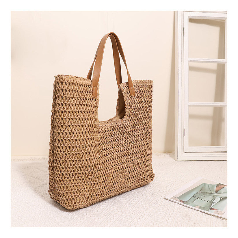 Ielgy Simple Large-Capacity Portable Woven Seaside Vacation Beach Female Bag