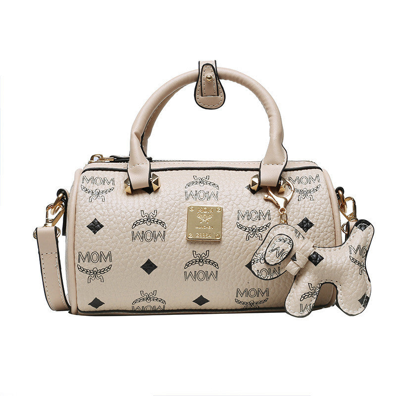 Ielgy Boston Letter Cylindrical Handbag Shoulder Crossbody Bag