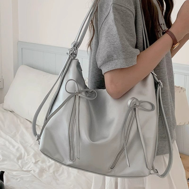 Ielgy Bow Pink Backpack Trendy Fashion Tote Bag Casual Large Capacity Shoulder Bag
