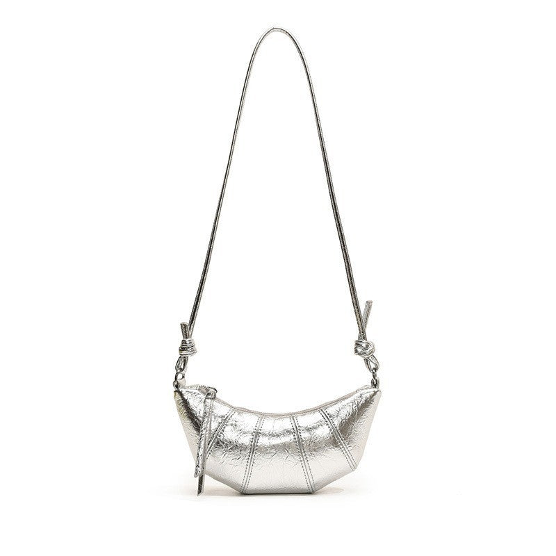 Ielgy Niche Unique Fashionable Hot Girl Style Simple All-Match Dumpling Bag Casual Silver Messenger Bag