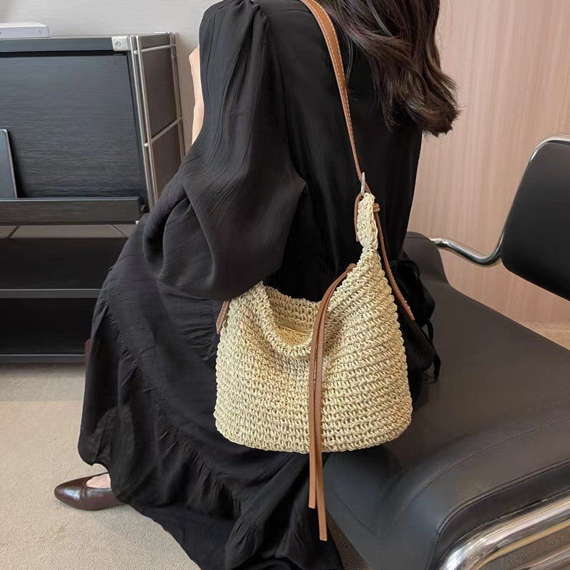 Ielgy U-Shaped Paper Rope One-Shoulder Diagonal Straw Woven Female Bag All-Match Casual Dumpling-Shaped Woven