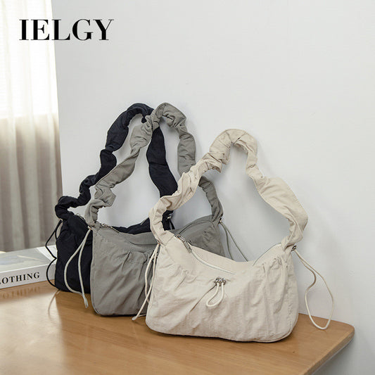 Ielgy Korean Version Fashionable Pleated Underarm Cloud Bag Classy One-Shoulder Nylon Commuter All-Match