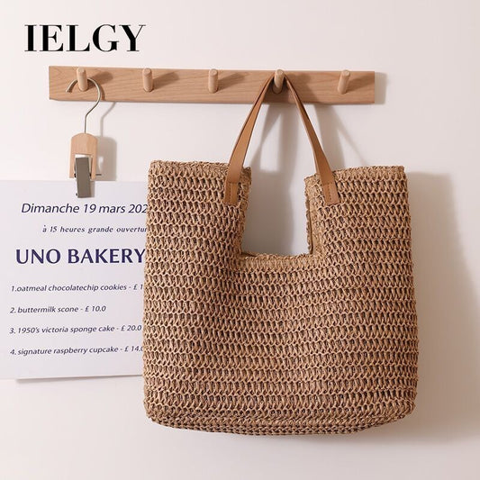Ielgy Simple Large-Capacity Portable Woven Seaside Vacation Beach Female Bag