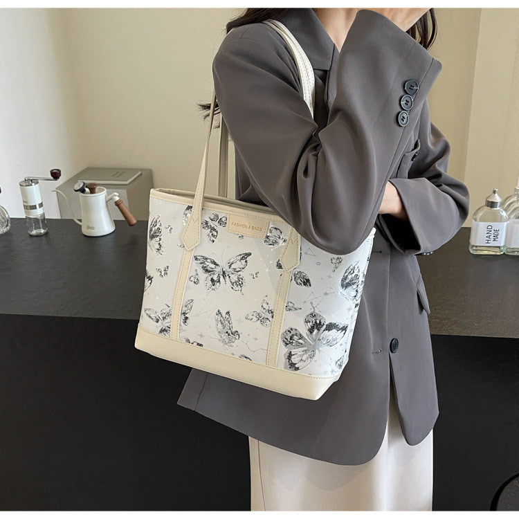 Ielgy Casual All-Match Butterfly One-Shoulder College Students Class Commuter Tote Bag Large Capacity