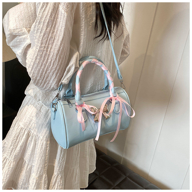 Ielgy Ballet Style Bowknot Portable Boston Bag Fashion One-Shoulder Messenger All-Match Pillow Bag
