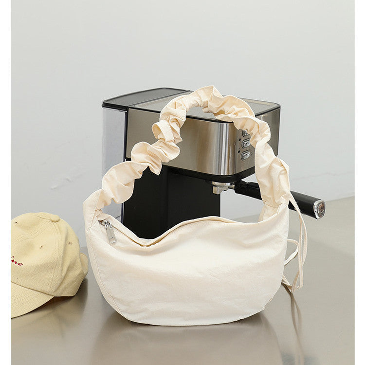 Ielgy Korean Version Casual Literary One-Shoulder Female Bag Pleated Nylon Dumpling Bag Fashion Drawstring Canvas Messenger Bag